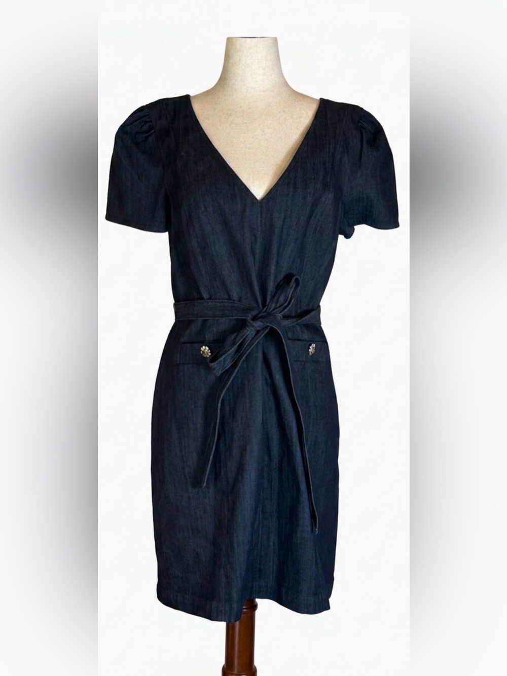 cinq a sept Dark Denim  V-Neck Tie-Waist Dress NWOT